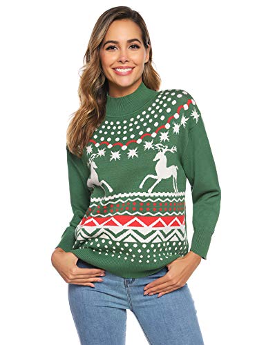 Aibrou Jersey Suéter de Navidad Mujer,Jerséis de Punto Ciervo Cuello Redondo Suelto Linda y Moda