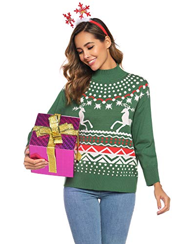 Aibrou Jersey Suéter de Navidad Mujer,Jerséis de Punto Ciervo Cuello Redondo Suelto Linda y Moda