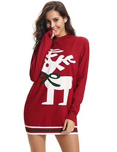 Aibrou Jersey Suéter de Navidad Mujer,Jerséis de Punto Ciervo y muñeco de Nieve Cuello Redondo Suelto Linda y Moda Regalo Ideal para Mujeres