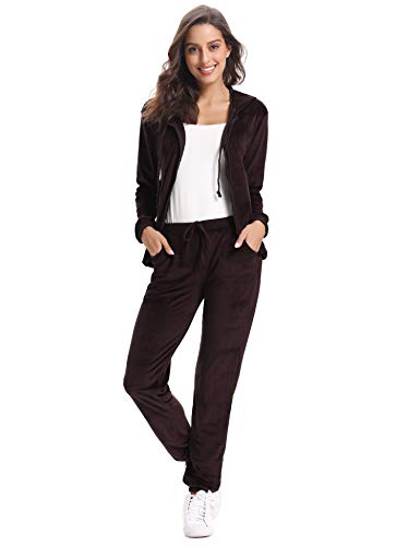Aibrou Mujer Sudadera con Capucha y Cremallera con Pantalón de Sudor Conjunto Gemelo Manga Larga Conjunto de Abrigo Deportivo de Terciopelo sólido Pijamas