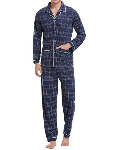 Aibrou Pijamas Hombre Invierno Algodón 2 Piezas Calentito Pijamas Hombre Otoño Algodón,Suave,Cómodo y Agradable (L, Azul#8)