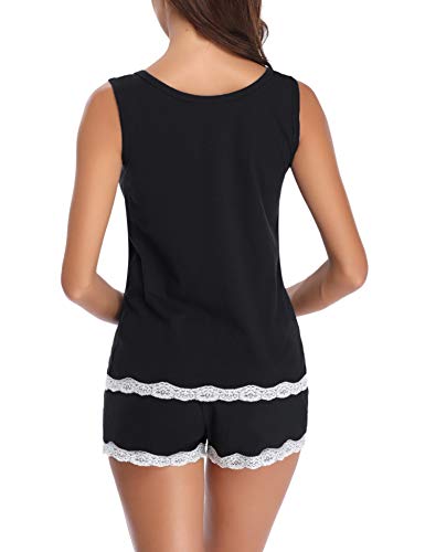 Aibrou Pijamas para Mujer Verano Corto Ropa de Domir de Algodon Manga Corta Camisetas sin Mangas y Pantalones Cortos Dos Piezas