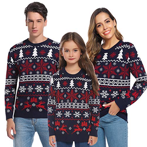 Aibrou Suéter de Navidad Familia Pullover de Punto Jerséis para Mujer Hombre Invierno Manga Larga Jersey Navideño para Niño Niña