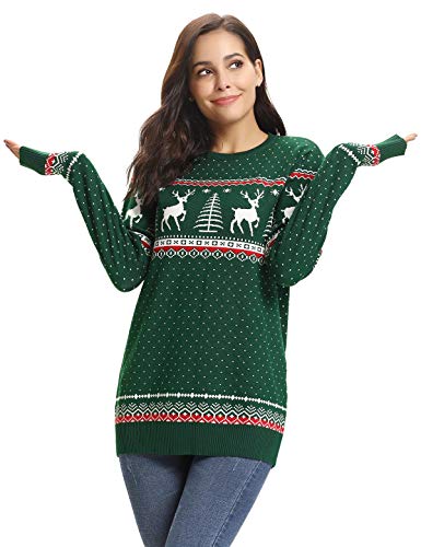 Aibrou Suéter de Navidad,Jersey Copos de Nieve de Renos de Punto con diseño Navideños para Familia,para Mujer/Hombre/Nina/Niño