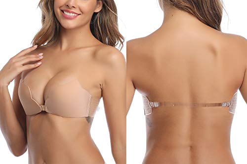 Aibrou Sujetador Invisible Adhesivo Silicona Sin Espalda Reutilizable Sujetadores Push Up con Gel Adhesivo para Juntar los Pechos