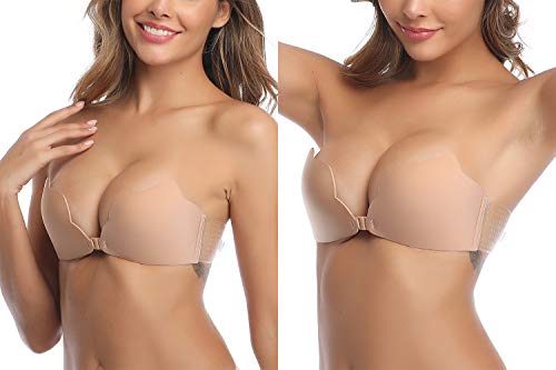 Aibrou Sujetador Invisible Adhesivo Silicona Sin Espalda Reutilizable Sujetadores Push Up con Gel Adhesivo para Juntar los Pechos
