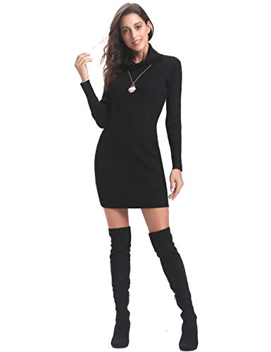 Aibrou Vestido a Punto Cuello Alto para Mujer,Vestido de Jerséy Elegante Clásico Ajustado,Sexy Sueter Falda de Cadera,Primavera, Otoño, Invierno