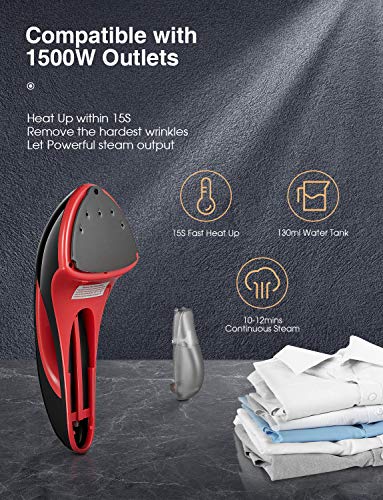 AICOK Plancha Ropa Vapor, 15S Salida de Vapor Rápida, Plancha de Vapor Doble, 1500 W Potente Calefacción, Vertical y Horizontal, 130ml Desmontable Tanque de Agua, Portátil Para el Hogar y Viaje