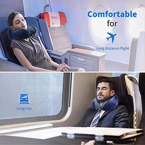 Aidodo Almohada de Viaje Espuma de Memoria Almohada de Cojín Terapéutica del Cuello Soporte en Forma U con Dormir Gafas y Tapones para los oídos para Avión Coche Tren Oficina Utilizar Azul