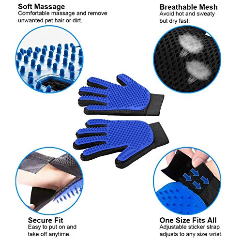AidSci Guante de Mascotas + Kit de Cepillo de Limpieza de Mascotas, Mascotas Perros Gatos Manopla Masaje para Mascotas Retiro del Pelo, Un par de Guantes