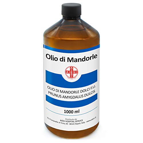 AIESI® Aceite de Almendras Dulces Ph.Eur. 100% puro prensado en frío para uso Farmacéutico Alimentario Cosmético y Dermatológico botella de 1 litro # Made in Italy
