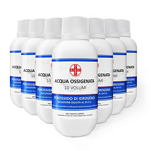 AIESI® Agua Oxigenada desinfectante Ph.Eur. 3% 10 volúmenes con tapa de seguridad para niños 250 ml (Paquete de 12 piezas) # Made in Italy
