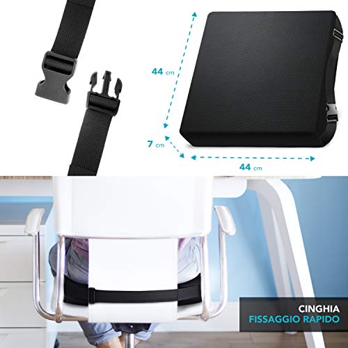 AIESI® Cojín Antiescaras Profesional (Certificado) Memory en poliuretano expandido con cojín interior de gel viscoelástico y cinturón cm 44x44x5h