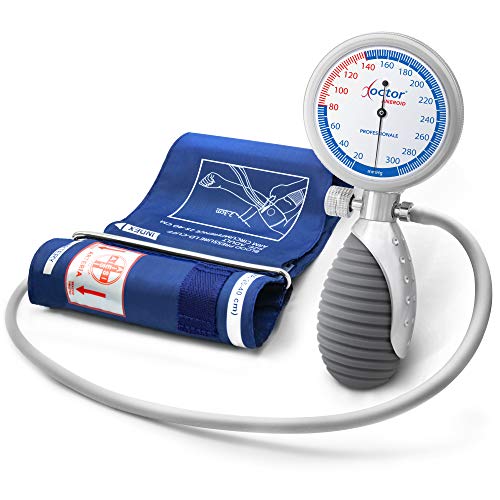 AIESI® Esfigmomanometro Manual Profesional Aneroide Tensiómetro palmar con brazalete de nylon para adultos DOCTOR ANEROID # Agarre adjustable # Garantía 24 meses