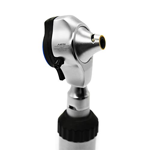AIESI® Otoscopio médico profesional de acero inoxidable fibra optica con iluminación LED 3V de luz blanca DOCTOR VISIOSCOPE # 24 meses de garantía