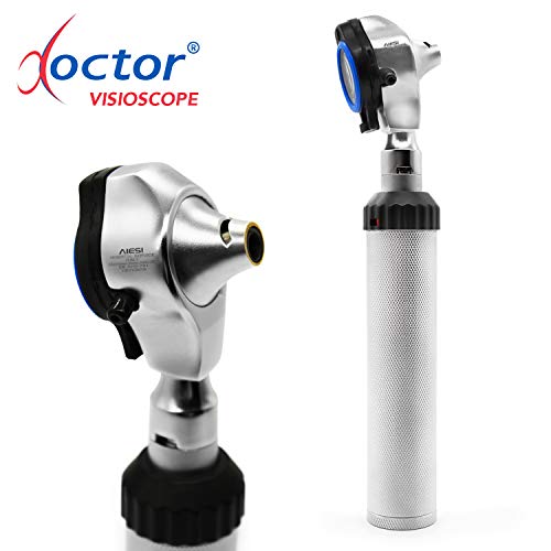 AIESI® Otoscopio médico profesional de acero inoxidable fibra optica con iluminación LED 3V de luz blanca DOCTOR VISIOSCOPE # 24 meses de garantía