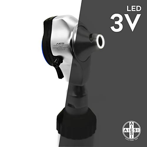 AIESI® Otoscopio médico profesional de acero inoxidable fibra optica con iluminación LED 3V de luz blanca DOCTOR VISIOSCOPE # 24 meses de garantía