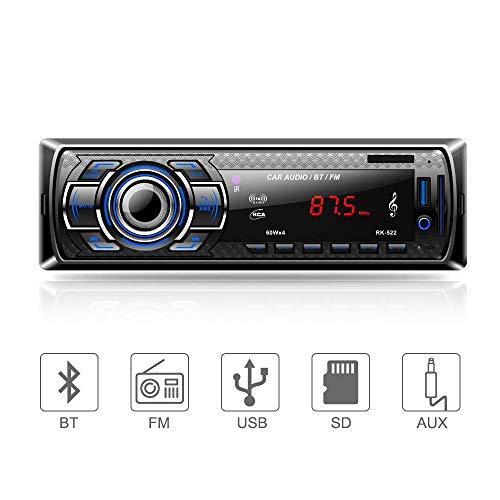 Aigoss Autoradio Bluetooth, Control Remoto Manos Libres FM Estéreo de Coche 60W x 4, Apoyo de Reproductor MP3 Llamadas Manos Libres, Función de Radio y de Archivo