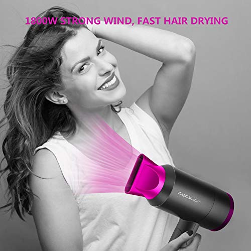 Aigostar Diane 32QYD - Secador de pelo, 1800W, ocupa poco espacio: mango plegable, 2 velocidades, 3 temperaturas. Incluye boquilla concentradora de calor. Perfecto para viajes. Color gris y rosa.