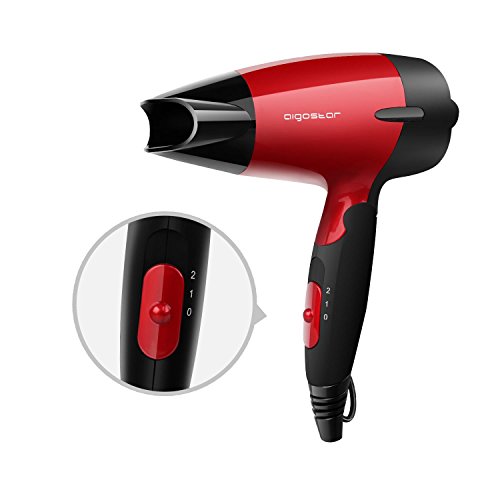 Aigostar Linda 32GQT - Secador de pelo de viaje diseño portátil. Doble voltaje. Mango plegable y 1400 watios de potencia. Dispone de 2 velocidades. Protección contra el sobrecalentamiento. Color rojo