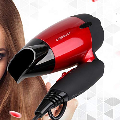 Aigostar Linda 32GQT - Secador de pelo de viaje diseño portátil. Doble voltaje. Mango plegable y 1400 watios de potencia. Dispone de 2 velocidades. Protección contra el sobrecalentamiento. Color rojo