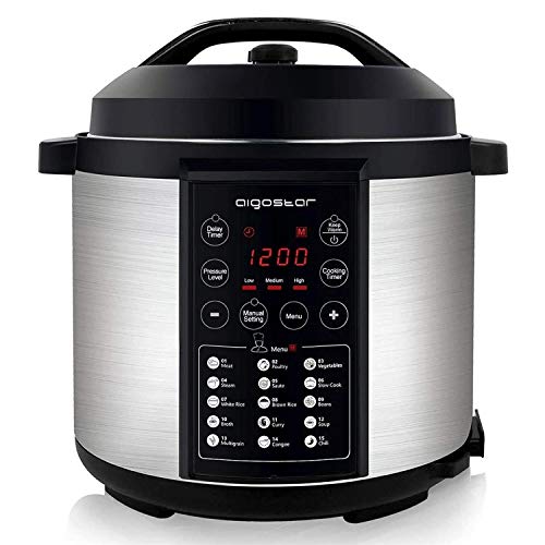 Aigostar Mi 30IAU – Olla a presión multifunción, 1000 W, 15 funciones, panel led, 3 ajustes de presión, programable, función mantener caliente, capacidad 6l, recipiente antiadherente. Diseño exclusivo