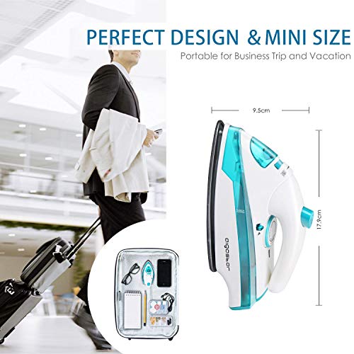 Aigostar Purpletravel 31HHL - Plancha de vapor. Doble voltaje (115V + 230 V). Diseño portátil especial para viajes. Potencia de 800 watios, suela de teflón antiadherente con depósito de 45 ml. Color Aguamarina, Diseño exclusivo.