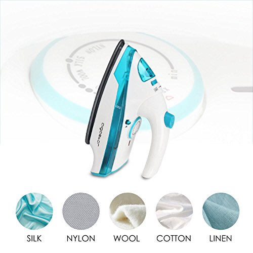 Aigostar Purpletravel 31HHL - Plancha de vapor. Doble voltaje (115V + 230 V). Diseño portátil especial para viajes. Potencia de 800 watios, suela de teflón antiadherente con depósito de 45 ml. Color Aguamarina, Diseño exclusivo.