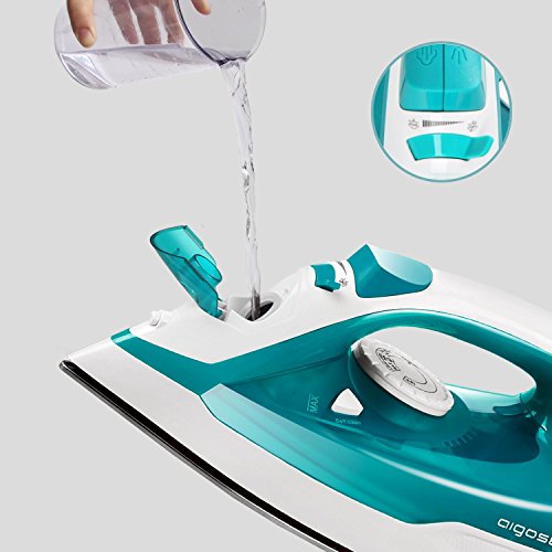 Aigostar Steel Blue 31HGB-Plancha de vapor de suela de acero inoxidable, 2200W, control de vapor variable, sistema antigoteo y función de autolimpieza. Depósito de 370ml. Diseño Exclusivo.