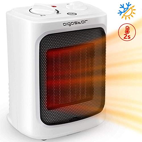 Aigostar Warmcube 33 LCG – Calefactor cerámico PTC, 2000W, portátil, tamaño mini, 2 velocidades, calor instantáneo, termostato ajustable. Diseño exclusivo.