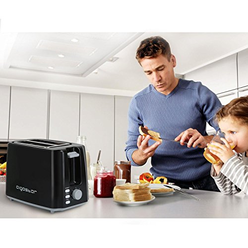Aigostar Warrior 30JRL – Tostador para dos rebanadas con 7 niveles de tostado, 750 W de potencia, función descongelación y recalentar. Libre de BPA, color negro. Diseño exclusivo.