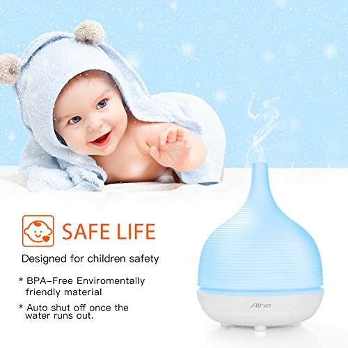 Aiho Difusor de Aceites Esenciales 500ml Ultrasónico Humidificador, Difusor Aromaterapia de Vapor Frío, 7 colores de LED, Auto-Apagado, 4 Ajustes de Tiempo para Yoga Spa Hogar Oficina Dormitorio y Baño (Blanco)