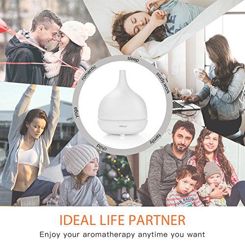 Aiho Difusor de Aceites Esenciales 500ml Ultrasónico Humidificador, Difusor Aromaterapia de Vapor Frío, 7 colores de LED, Auto-Apagado, 4 Ajustes de Tiempo para Yoga Spa Hogar Oficina Dormitorio y Baño (Blanco)