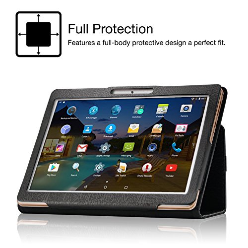 AIJAKO Slim Fit Folio Funda Cubierta Carcasa Caso Case con Stand Función para Tablet de 10.1 Pulgadas BEISTA K107 / YUNTAB K107 K17 Tablet 10.1 / SANNUO Tablet de 10.1" / LNMBBS 3G Tablet - Negro