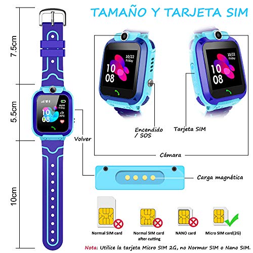 AIMIUVEI Smartwatch Niños, Reloj Inteligente Niño IP67, LBS, Llamada Bidireccional, SOS Modo de Clase, Cámara, Juegos, Regalo para Niño Niña de 3-12 años, Smartwatch soporta 2G Tarjeta Micro SIM