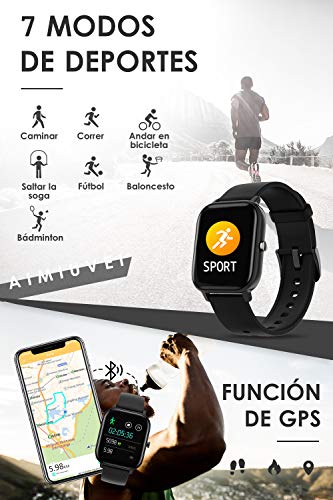 AIMIUVEI Smartwatch, Reloj Inteligente IP67 con Pulsómetro, Presión Arterial, 7 Modos de Deportes, Monitor de Sueño Caloría 1.4 Inch Pantalla Táctil Smartwatch para Mujer y Hombre