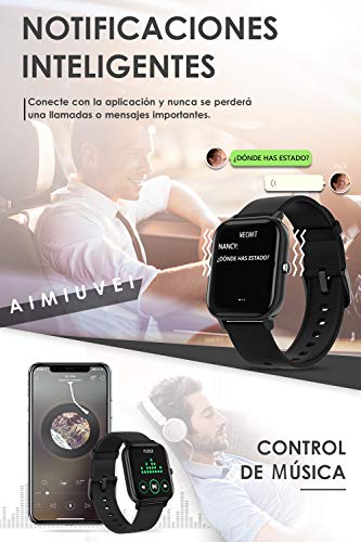 AIMIUVEI Smartwatch, Reloj Inteligente IP67 con Pulsómetro, Presión Arterial, 7 Modos de Deportes, Monitor de Sueño Caloría 1.4 Inch Pantalla Táctil Smartwatch para Mujer y Hombre