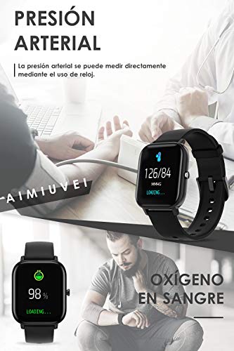 AIMIUVEI Smartwatch, Reloj Inteligente IP67 con Pulsómetro, Presión Arterial, 7 Modos de Deportes, Monitor de Sueño Caloría 1.4 Inch Pantalla Táctil Smartwatch para Mujer y Hombre