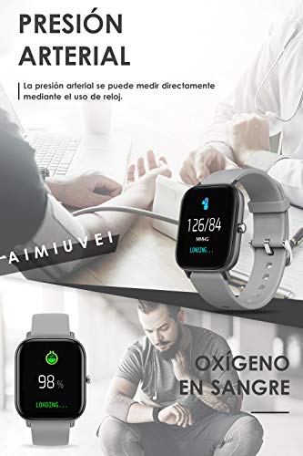 AIMIUVEI Smartwatch, Reloj Inteligente IP67 con Pulsómetro, Presión Arterial, 7 Modos de Deportes y GPS, Monitor de Sueño Caloría 1.4 Inch Pantalla Táctil Smartwatch para Mujer y Hombre