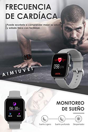 AIMIUVEI Smartwatch, Reloj Inteligente IP67 con Pulsómetro, Presión Arterial, 7 Modos de Deportes y GPS, Monitor de Sueño Caloría 1.4 Inch Pantalla Táctil Smartwatch para Mujer y Hombre
