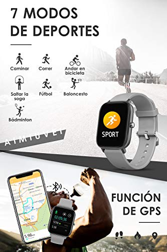 AIMIUVEI Smartwatch, Reloj Inteligente IP67 con Pulsómetro, Presión Arterial, 7 Modos de Deportes y GPS, Monitor de Sueño Caloría 1.4 Inch Pantalla Táctil Smartwatch para Mujer y Hombre