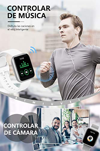 AIMIUVEI Smartwatch, Reloj Inteligente Mujer Hombre IP67 con Pulsómetro, 1.4 Inch Smartwatch Presión Arterial Monitor de Sueño GPS Podómetro Pulsera Actividad Inteligente Compatible con iOS y Android