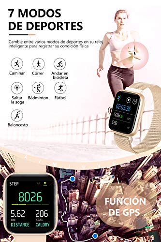 AIMIUVEI Smartwatch, Reloj Inteligente Mujer Hombre IP67 con Pulsómetro, 1.4 Inch Smartwatch Presión Arterial Monitor de Sueño GPS Podómetro Pulsera Actividad Inteligente Compatible con iOS y Android