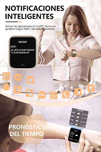 AIMIUVEI Smartwatch, Reloj Inteligente Mujer Hombre IP67 con Pulsómetro, 1.4 Inch Smartwatch Presión Arterial Monitor de Sueño GPS Podómetro Pulsera Actividad Inteligente Compatible con iOS y Android