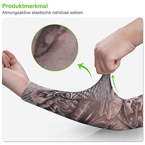 AimTop 10 Piezas de Nailon elástico Falso Tatuaje Temporal, Mangas de Brazo, Arte de Cuerpo, Temporal, Bloqueo de Sol, Mangas, Nailon, Kit para Hombres y Mujeres