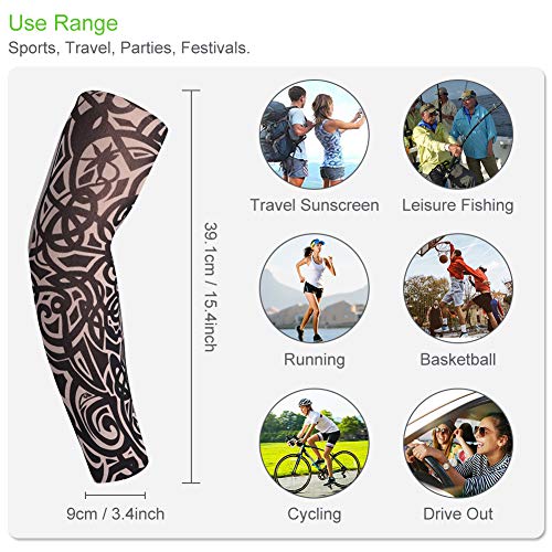 AimTop 10 Piezas de Nailon elástico Falso Tatuaje Temporal, Mangas de Brazo, Arte de Cuerpo, Temporal, Bloqueo de Sol, Mangas, Nailon, Kit para Hombres y Mujeres