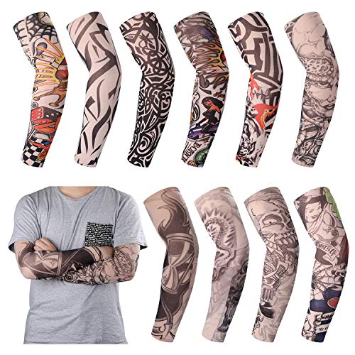 AimTop 10 Piezas de Nailon elástico Falso Tatuaje Temporal, Mangas de Brazo, Arte de Cuerpo, Temporal, Bloqueo de Sol, Mangas, Nailon, Kit para Hombres y Mujeres