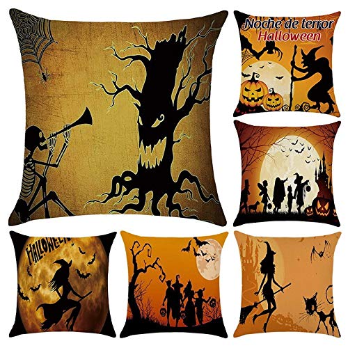 AINIYUE Alice Dreams Funda de cojín de Calabaza Magical Moon Night Forest Brujas Funda de Almohada Funda de Almohada de Baile de Halloween 2 Piezas 45 * 45 cm Amarillo-4