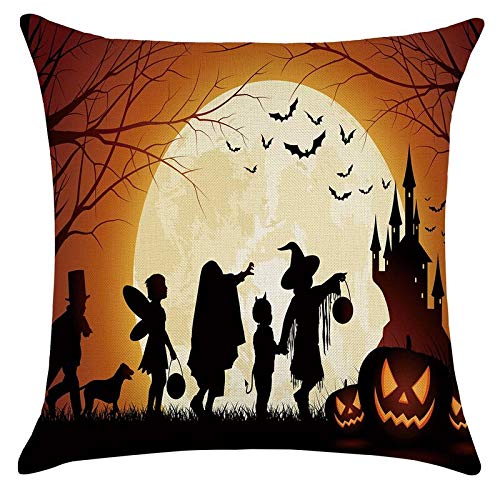 AINIYUE Alice Dreams Funda de cojín de Calabaza Magical Moon Night Forest Brujas Funda de Almohada Funda de Almohada de Baile de Halloween 2 Piezas 45 * 45 cm Amarillo-4