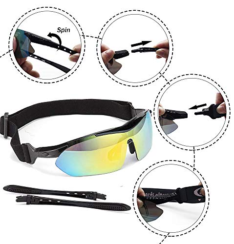 Aiooy Gafas De Sol Polarizadas,Gafas de Sol Deportivas,con 5 Lentes Intercambiables UV400 Protección Antivaho Antireflejo Anti Viento,Correr Golf Beisbol Surf Conducción Esquiando UV400 Protección